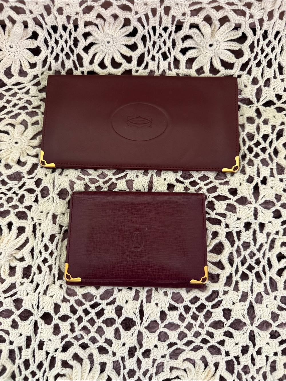 Cartier Burgundy Leather Continental Wallet & Compact Wallet BUNDLE